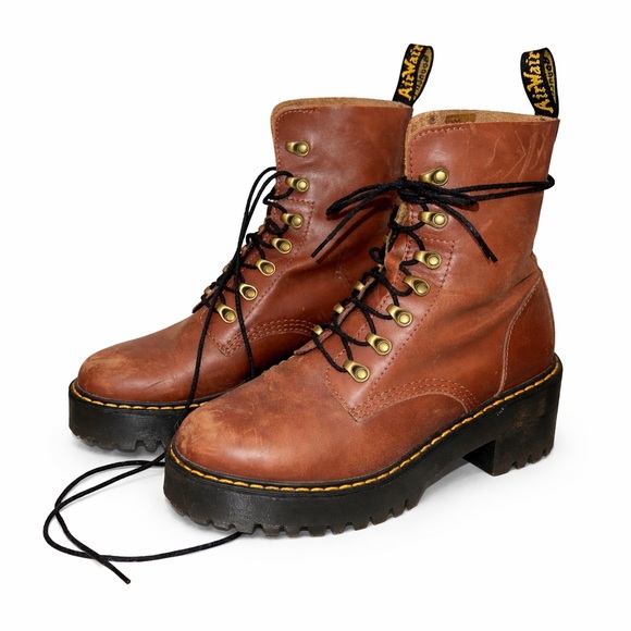 Dr. Martens Shoes - Dr. Martens Brown Leather Lace-Up Platform Combat Boots